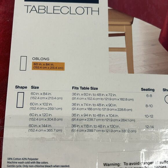 The Big One Tablecloth Solid Red Poinsettia 60x84 Christmas Holiday Cotton Blend - Picture 5 of 7